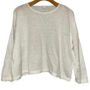 Eileen Fisher Women’s Size S P White Linen Knit Boxy 3/4 Sleeve Sweater thumbnail 1