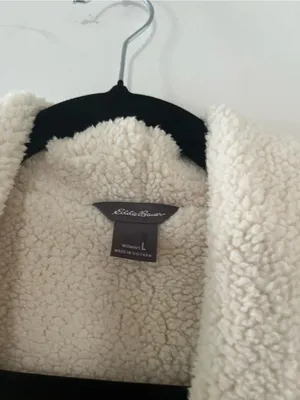 NWT Eddie Bauer Cream White Sherpa Open Front Cardigan Jacket Large Cozy Lounge thumbnail 2