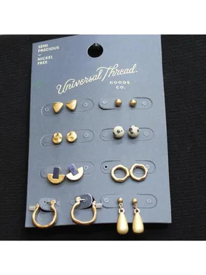 NWT Universal Thread Jasper Aventurine Stud Earring Set Gold / Blue thumbnail 2