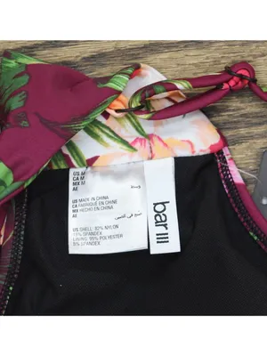 NWT Bar III Fine Plunge Ring Over-the-Shoulder Monokini One Piece Black Multi M thumbnail 3