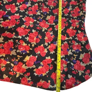 Black Floral Satin Cami Red Rose Print Y2K‎ Romantic Tank S/M Adjustable Straps thumbnail 3