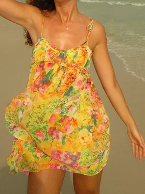 Summer Floral Boho Dresses for Women Spaghetti Straps Beach Dress Ruffle thumbnail 1
