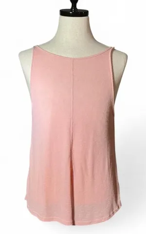 Free People Pastel‎ Pink Ribbed V-Neck Tank Top Scoop Back Sleeveless Knit M thumbnail 1