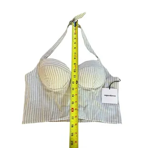Revolve Superdown Rudy Halter Top Beige White Striped Womens Medium NEW With Tag thumbnail 9