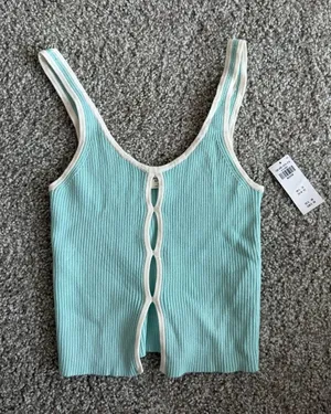 Abercrombie & Fitch Knit Ribbed Blue Tank with White Trim Coastal SZ Medium thumbnail 1