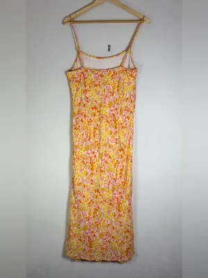 Rhythm Women’s Floral Slip Dress Pink Orange Retro Floral Midi Rayon Boho Size S thumbnail 4