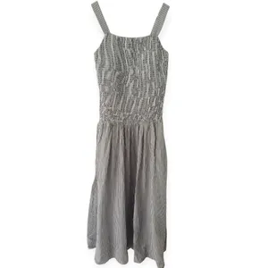 NWT OGL Striped Poplin Square Neck Smocked Midi Bra Dress Sz Medium Gray Stripe thumbnail 4