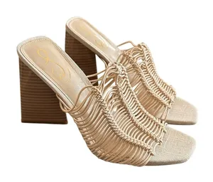 NWT Sam Edelman Laurette‎ Almond Lattice Square Toe Block Heel Sandals thumbnail 1