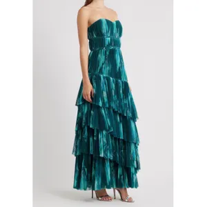 Hutch Lanza Strapless Tiered Tulle Gown‎ in Teal Bloom Size 2 thumbnail 3
