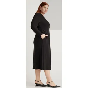 QUINCE Tencel Jersey V-Neck Long Sleeve Midi Dress Flowy Minimalist Size M thumbnail 2