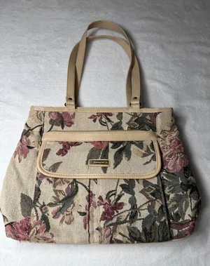 B Collection Floral Tapestry Shoulder Bag Beige Pink Vintage Rose Tote Pocket thumbnail 1