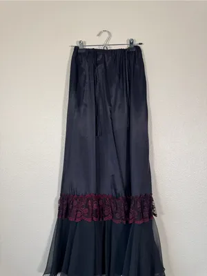 Vintage 90s Black Burgundy Lace Tiered Maxi Dress Womens S Whimsigoth Witchy thumbnail 6