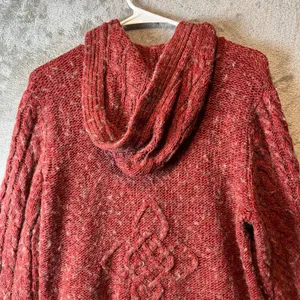 Royal Robbins Chunky Knit Red Marled Wool Blend Cable Knit Zip Up Jacket Size LG thumbnail 2