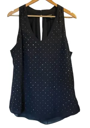 WHBM Black/Silver Accented After 5 Sleeveless Tank Top Blouse- Size XL thumbnail 1