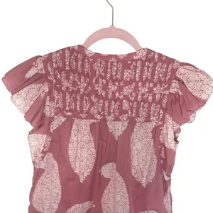 WONDERLY Dusty Rose Paisley Flutter‎ Sleeve Cotton Top, Small thumbnail 4