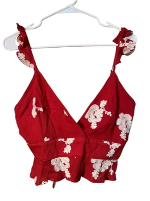 Sage The Label Women's Size Small Tank Top Burnt Orange White Floral Embroidered thumbnail 1