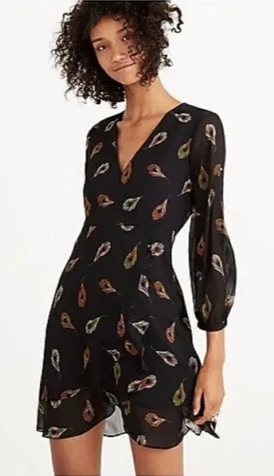 Madewell Black Poppy Wrap Long Sleeve‎ Peacock Mini Dress 6 thumbnail 1