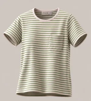Chaus Sport T-Shirt Womens XL‎ Green & White Striped Chest Pocket Crew Neck thumbnail 1