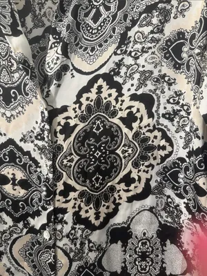 Zara Silky Black Cream and White Design Collar Shirt Size Medium thumbnail 2