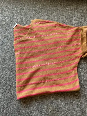 Boden Pink Sequins and Mustard Striped Short-Sleeve Knit Top | US4/UK8 thumbnail 5