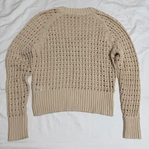 J.Crew Pointelle Crewneck Sweater Women‎ Small Fisherman Knit Dusty Ivory Cotton thumbnail 5