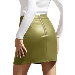 Women's Faux Leather High Waisted Skort Skirt w/Shorts Green Small thumbnail 2