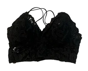 Women's Black Lace Bralette M Adjustable Straps Soft Padded Cups thumbnail 1