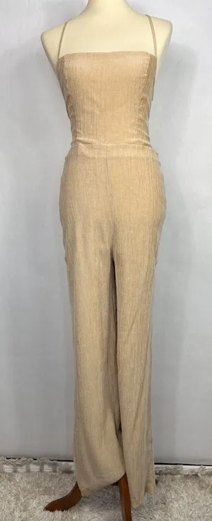 House of Harlow 1960 x Revolve Madeline Jumpsuit Womens Large Cream White Ribbed thumbnail 1
