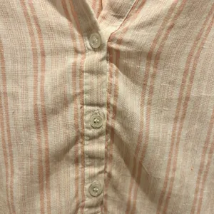 Joie Women Large Pink White Striped 100% Linen‎ Henley Blouse Boho Smocked Top thumbnail 2