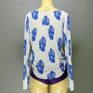 Source Unknown Blue & White Tassel Wrap Top | Long Sleeve Boho Peasant Blouse | M thumbnail 4