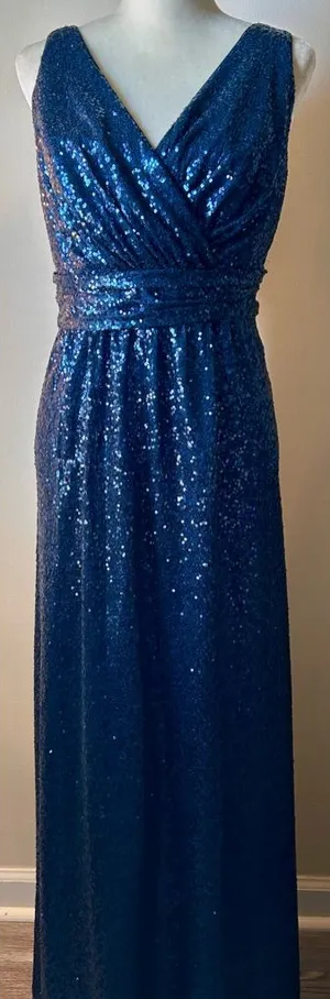 David’s Bridal Dark Blue Sequin V-Front & Back Long Dress 16 Spring‎ Wedding thumbnail 1