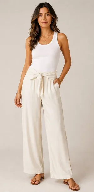 INC International Concepts Wide Leg Pants Women Medium White Linen Blend Preppy thumbnail 1