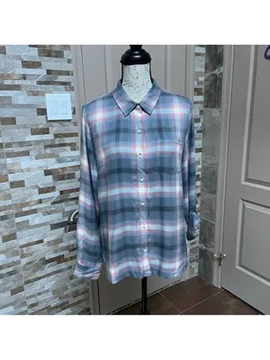 TOMMY Hilfiger women button down shirt top blouse plaid Sz M thumbnail 3