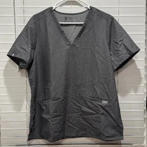Lot of 2 FIGS Technical‎ Scrub Top Charcoal Gray V-Neck Short Sleeve Size L thumbnail 6