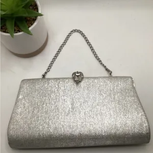 Vintage silver sparkle clutch with decorative clasp thumbnail 5