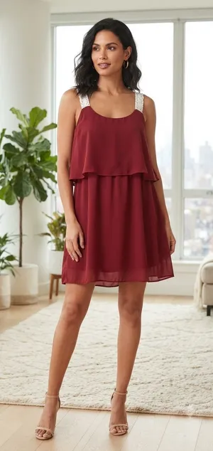 Women’s Mini Dress with Lace Straps - Burgundy thumbnail 1