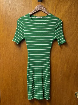 Reformation Jeans Kendy Short Sleeve Knit Sweater Dress Striped Green Small thumbnail 14
