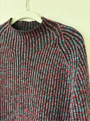 Lululemon Cotton Cashmere Blend Mock Neck Sweater Carnation Red Turquoise Size 6 thumbnail 3