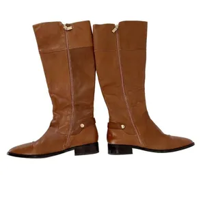 Michael Kors Tan Leather Riding Boots Knee High Zip Low Heel Size 10M Almond Toe thumbnail 5