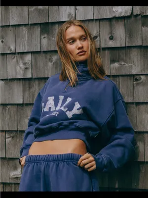 Daily Drills Cropped Half-Zip Sweatshirt in Navy thumbnail 2