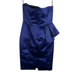 Zara Basic Strapless Navy Satin Peplum Cocktail Dress Size S thumbnail 3