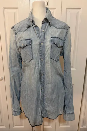Acne Studios Texas Western Denim Button Up Shirt Acid Wash EU 46 thumbnail 1