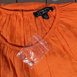 J‎ Crew Orange Linen Smocked Waist Mini Dress Size XS thumbnail 4