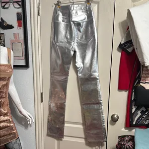 WeWoreWhat Silver Mirror Straight Leg Faux Leather Pants Futuristic Cybercore thumbnail 4