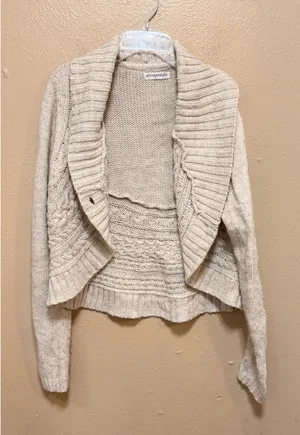 Aeropostale Womens XL Tan Cable Knit Shawl Collar Cardigan Sweater‎ thumbnail 1