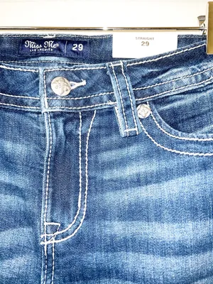 Miss Me Los Angeles Floral Pocket Detail Dark Washed Mid-Rise Straight Leg Jeans thumbnail 5