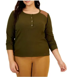 Womens Tommy Hilfiger Plus Waffle Knit Thermal Henley Long Sleeve Shirt Top - 1x thumbnail 1