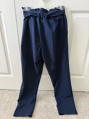 GRACE KARIN Navy Blue Minimalist Paperbag Waist Cropped Pants thumbnail 4