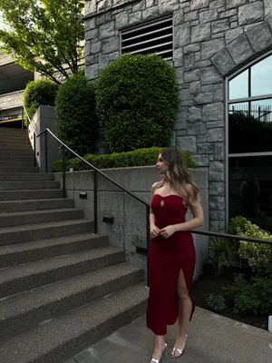 Amazon Vera morelle Strapless Formal Dress Elegant Backless Ruched Bodycon Dress with Slit for Wedding Party Cocktail thumbnail 9