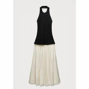 Zara NWT black tweed halter neck midi maxi dress contrast cream skirt drop waist thumbnail 4